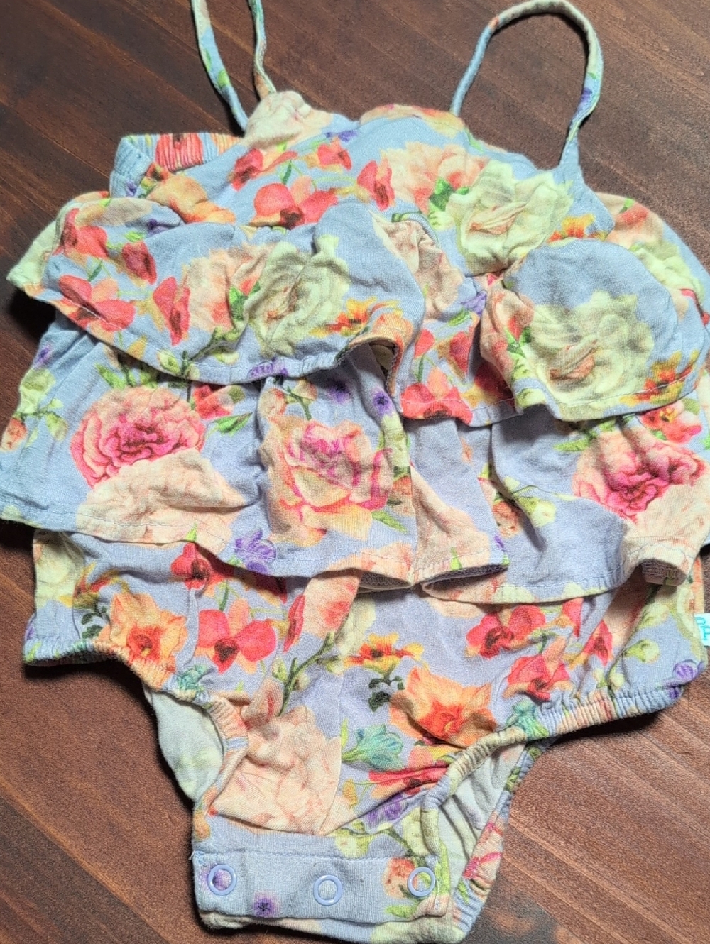 Posh Peanut Lavender Floral Ruffle One-Piece Bodysuit